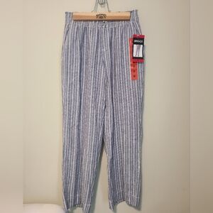 Briggs New York Womens Blue/Gray and White Striped Casual Linen Blend Pant